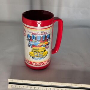 Vintage Thermo-Serv Red 1986 Nationals South Travel Mug Street Rod Cars USA